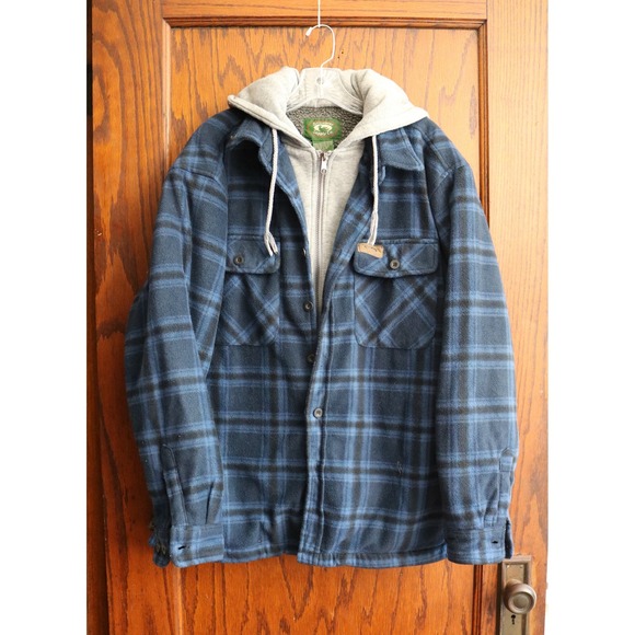Stillwater Supply Co. Other - STILLWATER SUPPLY Plaid Jacket Men Large Blue Plaid Hooded Fleece Shacket